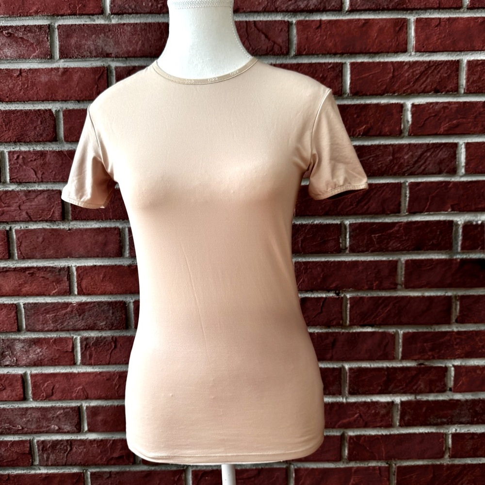 D&G Underwear Beige Short Sleeve Stretch Top Brand Logo Details Size S